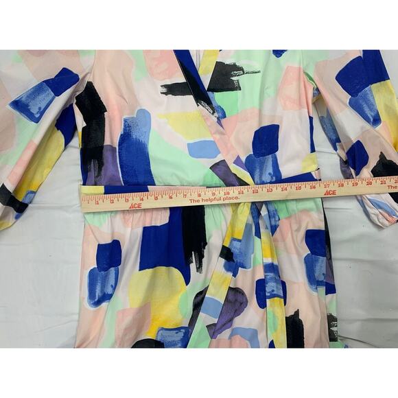 DKNY Women’s Water Color V-Neck Faux Wrap Shirt Dress 3/4 Sleeve Size 12 - Picture 12 of 15